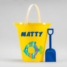 Load image into Gallery viewer, Personalized Beach Bucket for Kids, Custom Plastic Beach Pail and shovel with name and symbol, Gift for kids, beach trip, Vacation toys
