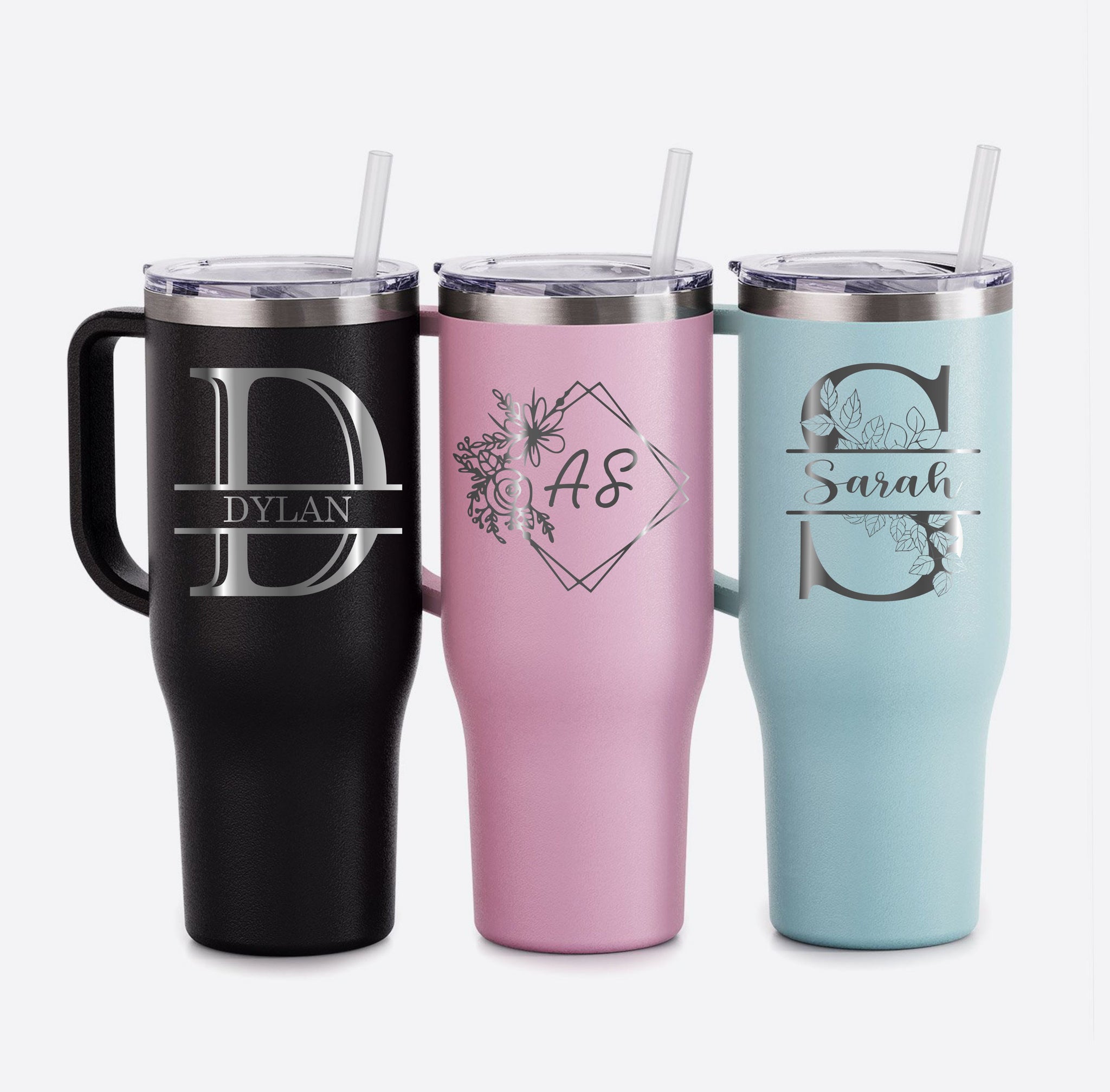 Personalized 40oz Tumbler With Handle, Lid and Straw – Just A
