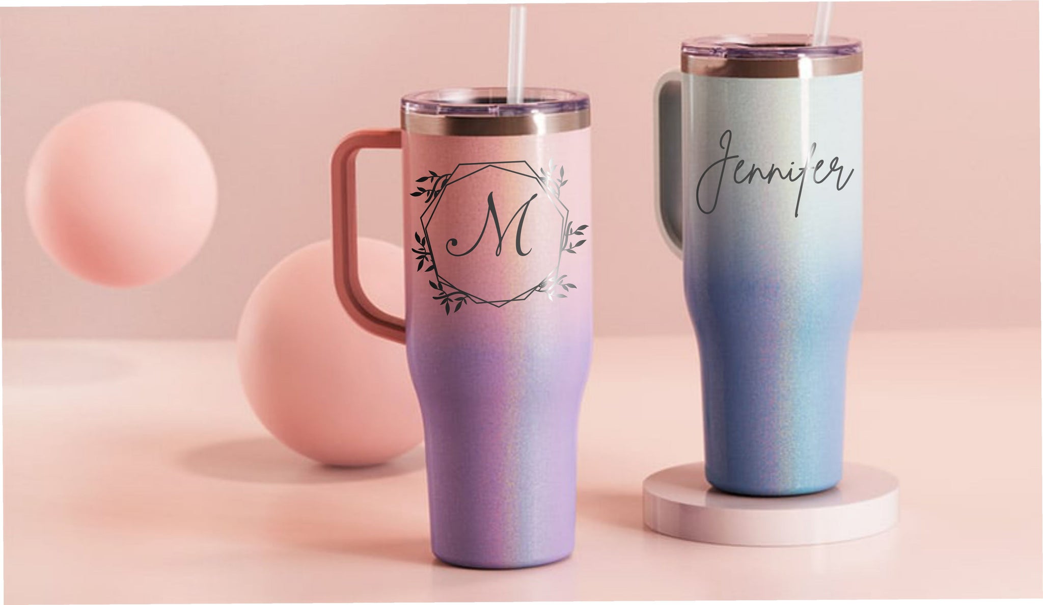 Personalized 40oz Tumbler With Handle, Lid and Straw – Just A Little Gift