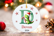 Load image into Gallery viewer, Custom Initial Dinosaur Ornament - Letter Name Ornament - 2024 Family Ornament - Personalized - Christmas gift - Monogram Ornament
