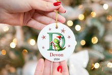 Load image into Gallery viewer, Custom Initial Dinosaur Ornament - Letter Name Ornament - 2024 Family Ornament - Personalized - Christmas gift - Monogram Ornament
