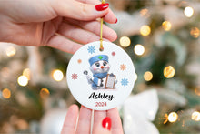 Load image into Gallery viewer, Personalized Nurse Snowman Ornament - Ceramic, UV Printed, with Name &amp; Year, Round, Gift Boxed - Perfect for Nurses!
