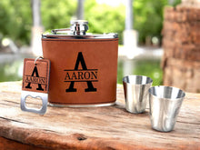 Load image into Gallery viewer, Groomsmen Proposal Gift Set, Custom Flask &amp; Keychain Box for Best Man, Ushers and Groomsmen
