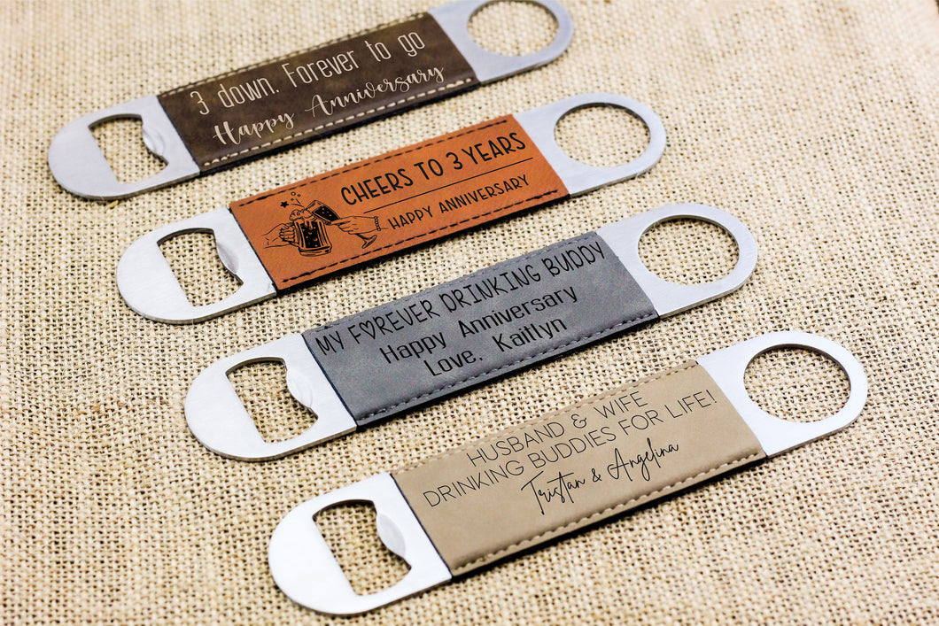 3rd Anniversary gift for him, Personalized Leather Bottle Opener